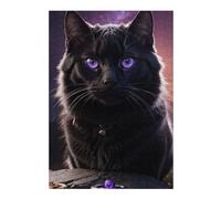 Puzzle 1000pcs(38x26cm) Enchanted Black Cat with Purple Eyes Puzzle pour Adultes, Jeu De Réflexion, Cadeau d'anniversaire, Cadeaux Uniques pour Un Anniversaire Ou Noël 1000pcs(38x26cm)