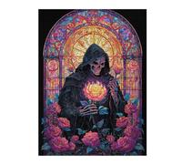 Puzzle 1000pcs(52x38cm) Gothic Reaper with Rose Stained Glass Artwork Puzzle Jeux Relaxants, Assemblage De Motifs, Idéal comme Cadeau pour Toute La Famille 1000pcs(52x38cm)