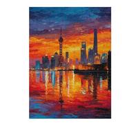 Puzzle 1000pcs(52x38cm) pour Adolescents Cityscape Sunset Reflections Puzzle pour Adultes Jeu Manuel Décoration Parfaite Cadeaux d'anniversaire Et Cadeaux Uniques 1000pcs(52x38cm)