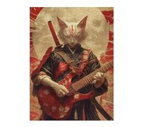 Puzzle 1000pcs(52x38cm) pour Adolescents Samurai Cat Playing Guitar Puzzle pour Adultes Jeu Manuel Décoration Parfaite Cadeaux d'anniversaire Et Cadeaux Uniques 1000pcs(52x38cm)