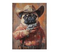 Puzzle 1000pcs(52x38cm) Western Pug Sheriff Art Print Puzzles pour Adolescents Jouets Anti-Stress Une Œuvre d'art Cadeaux Uniques pour Un Anniversaire Et Noël 1000pcs(52x38cm)