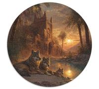Puzzle 1000pcs (67.5x67.5cm) pour Adultes As The Soleil Sets, A Pack of Wolves Lies Beside A Desert Oasis,pour Femmes Et Hommes,Planche en Bois,Verrouillage De Précision