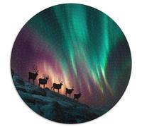 Puzzle 1000pcs (67.5x67.5cm) pour Adultes Aurore boréale,pour Femmes Et Hommes,Planche en Bois,Verrouillage De Précision Wild ReinCerf