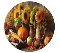 Puzzle 1000pcs (67.5x67.5cm) pour Adultes Autumn Harvest Festival Tournesol Citrouille Corn Vegetable Painting,pour Femmes Et Hommes,Planche en Bois,Verrouillage De Précision