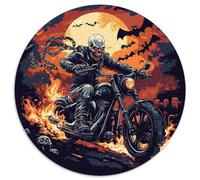 Puzzle 1000pcs (67.5x67.5cm) pour Adultes Burning Moto,pour Femmes Et Hommes,Planche en Bois,Verrouillage De Précision Motard Squelette