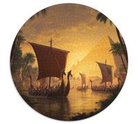 Puzzle 1000pcs (67.5x67.5cm) pour Adultes Drakkars Vikings, Palmiers et Pyramides de l'Égypte Antique,pour Femmes Et Hommes,Planche en Bois,Verrouillage De Précision