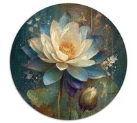 Puzzle 1000pcs (67.5x67.5cm) pour Adultes Grand Lotus Blanc, Starry Sky, Moonlight,pour Femmes Et Hommes,Planche en Bois,Verrouillage De Précision Style Aquarelle