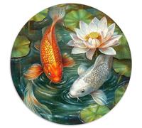 Puzzle 1000pcs (67.5x67.5cm) pour Adultes Koï in The Lotus Pond,pour Femmes Et Hommes,Planche en Bois,Verrouillage De Précision Magnifique Lotus