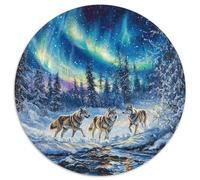 Puzzle 1000pcs (67.5x67.5cm) pour Adultes Loup,pour Femmes Et Hommes,Planche en Bois,Verrouillage De Précision Aurores boréales Snow Forêt