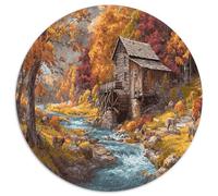 Puzzle 1000pcs (67.5x67.5cm) pour Adultes Moulin Rural en Bois au Bord de la rivière,pour Femmes Et Hommes,Planche en Bois,Verrouillage De Précision Cerf Grazing on The Grass