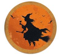 Puzzle 1000pcs (67.5x67.5cm) pour Adultes Sorcière Volant sur Un Balai et Immense Pleine Lune Orange,pour Femmes Et Hommes,Planche en Bois,Verrouillage De Précision