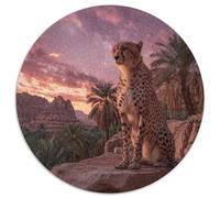 Puzzle 1000pcs (67.5x67.5cm) pour Adultes The Mighty Guépard d'Arabie,pour Femmes Et Hommes,Planche en Bois,Verrouillage De Précision Palmiers d'Al-Ula