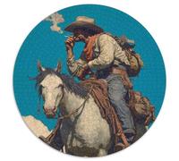 Puzzle 1000pcs (67.5x67.5cm) pour Adultes Tired Vacheboy Riding on Horseback,pour Femmes Et Hommes,Planche en Bois,Verrouillage De Précision