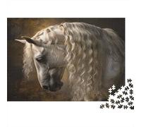 Puzzle 1000pcs (75x50cm) pour Adultes Arabe Cheval,pour Femmes Et Hommes,Planche en Bois,Verrouillage De Précision CRIN Soyeux et bouclé