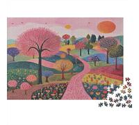 Puzzle 1000pcs (75x50cm) pour Adultes Art naïf,pour Femmes Et Hommes,Planche en Bois,Verrouillage De Précision Nature Rose