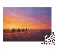 Puzzle 1000pcs (75x50cm) pour Adultes Caravane de chameaux traversant Les Dunes du Sahara- Orange and Ciel Violet,pour Femmes Et Hommes,Planche en Bois,Verrouillage De Précision
