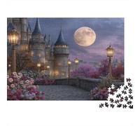 Puzzle 1000pcs (75x50cm) pour Adultes Château sous la Pleine Lune,pour Femmes Et Hommes,Planche en Bois,Verrouillage De Précision Lights and Fleurs