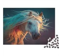Puzzle 1000pcs (75x50cm) pour Adultes Cheval à la Longue crinière Flottant au Vent,pour Femmes Et Hommes,Planche en Bois,Verrouillage De Précision