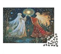 Puzzle 1000pcs (75x50cm) pour Adultes Déesse Lune et Étoile,pour Femmes Et Hommes,Planche en Bois,Verrouillage De Précision Style Art Populaire Russe
