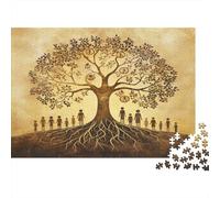 Puzzle 1000pcs (75x50cm) pour Adultes Family Arbre,pour Femmes Et Hommes,Planche en Bois,Verrouillage De Précision Cercles ou Figures, Couleurs Chaudes Beige et Marron