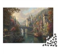 Puzzle 1000pcs (75x50cm) pour Adultes Fantasy Médiéval City,pour Femmes Et Hommes,Planche en Bois,Verrouillage De Précision