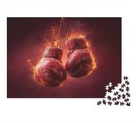 Puzzle 1000pcs (75x50cm) pour Adultes Gants de Boxe,pour Femmes Et Hommes,Planche en Bois,Verrouillage De Précision Red Flammes