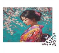 Puzzle 1000pcs (75x50cm) pour Adultes Geisha Japonaise, Fleurs épanouies,pour Femmes Et Hommes,Planche en Bois,Verrouillage De Précision