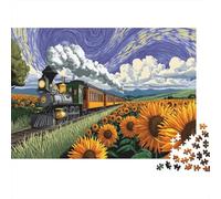 Puzzle 1000pcs (75x50cm) pour Adultes Le Train de tournesols Fait la Navette à Travers Une mer de Fleurs épanouies,pour Femmes Et Hommes,Planche en Bois,Verrouillage De Précision