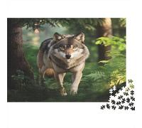 Puzzle 1000pcs (75x50cm) pour Adultes Loup dans la forêt,pour Femmes Et Hommes,Planche en Bois,Verrouillage De Précision Arrière-Plan réaliste