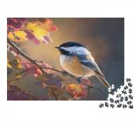 Puzzle 1000pcs (75x50cm) pour Adultes Mésange Oiseau perché sur Une Branche,pour Femmes Et Hommes,Planche en Bois,Verrouillage De Précision