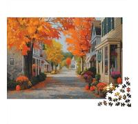 Puzzle 1000pcs (75x50cm) pour Adultes New England Town in Autumn,pour Femmes Et Hommes,Planche en Bois,Verrouillage De Précision