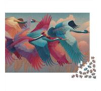 Puzzle 1000pcs (75x50cm) pour Adultes Oiseaux colorés Volant gracieusement dans Le Doux Ciel du Lever du Soleil,pour Femmes Et Hommes,Planche en Bois,Verrouillage De Précision