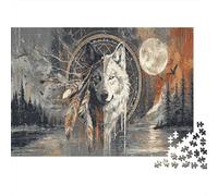 Puzzle 1000pcs (75x50cm) pour Adultes Style amérindien,pour Femmes Et Hommes,Planche en Bois,Verrouillage De Précision Arbres Faune Water Reflections Night Ciel and Lune