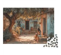 Puzzle 1000pcs (75x50cm) pour Adultes The Girl is Reading in The Courtyard of A Rural School,pour Femmes Et Hommes,Planche en Bois,Verrouillage De Précision