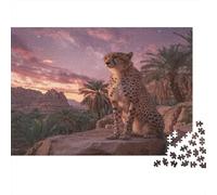 Puzzle 1000pcs (75x50cm) pour Adultes The Mighty Guépard d'Arabie,pour Femmes Et Hommes,Planche en Bois,Verrouillage De Précision Palmiers d'Al-Ula