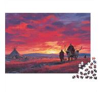 Puzzle 1000pcs (75x50cm) pour Adultes Tribu Sami,pour Femmes Et Hommes,Planche en Bois,Verrouillage De Précision Renne au Soleil de Minuit