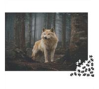 Puzzle 1000pcs (75x50cm) pour Adultes Un Immense Loup Blond dans Les Bois,pour Femmes Et Hommes,Planche en Bois,Verrouillage De Précision