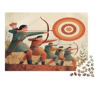 Puzzle 1000pcs (75x50cm) pour Adultes Une équipe de tir à l'arc, Les Yeux bandés, Tire sur Une Cible géante,pour Femmes Et Hommes,Planche en Bois,Verrouillage De Précision