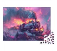 Puzzle 1000pcs (75x50cm) pour Adultes Vapeur Train, psychédélique,pour Femmes Et Hommes,Planche en Bois,Verrouillage De Précision