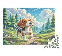 Puzzle 1000pcs Cavalier King Charles Spaniel pour Adultes Beagle sur Un Chemin forestier Niveau de difficulté Impossible Difficile et éducatif Décompression 70x50 cm/1000pcs