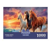 Puzzle 1000pcs Chevaux fantastiques Trois Chevaux au Bord de l'eau, Jeu éducatif et décompressant pour Adultes et Adolescents, 52x38 cm/1000pcs