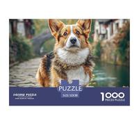 Puzzle 1000pcs Chien Mignon Corgi Assis sur Un Chemin de Pierres Jeu éducatif et détendu pour Adultes et Adolescents 52x38 cm/1000pcs