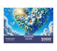 Puzzle 1000pcs Fleurs d'amour pour Adultes et Enfants Cœur de Fleurs Flottant dans Un Ciel Nuageux. Cadeau et activité Amusants pour la Maison. À partir de 12 Ans. 52x38 cm/1000pcs.