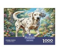 Puzzle 1000pcs Grand Danois pour Adultes Chien tacheté dans Un Champ de Fleurs. Jeu Familial Amusant et Stimulant, Une Excellente idée Cadeau. 70x50 cm/1000pcs