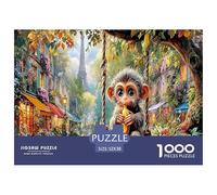 Puzzle 1000pcs Le Singe à Paris Singe sur Une balançoire Mangeant Une Banane. Jeu éducatif et décompressant pour Adultes et Adolescents. 52x38 cm/1000pcs.