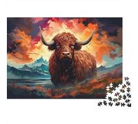 Puzzle 1000Pcs Papier Éco, Taureau Montagne Coucher De Soleil Pour Loisir | 70x50cm Pensée Logique, Décoration Intérieure, Passe-temps Intellectuel, Papier, Cadeau Réunion