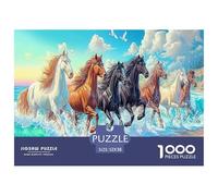 Puzzle 1000pcs pour Adultes Calèche au Clair de Lune Chevaux galopant dans l'eau. Jeu éducatif idéal pour se détendre. 52x38 cm/1000pcs