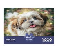 Puzzle 1000pcs pour Adultes Shih Tzu haletant avec des Fleurs Jeu de réflexion Stimulant (52x38 cm)