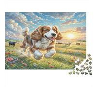 Puzzle 1000pcs représentant Un Cocker américain Courant dans Un Champ, idéal pour Les Femmes et Les hommes70x50cm.