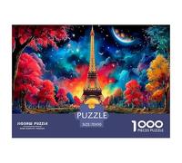 Puzzle 1000pcs Scène d'amour à Paris pour Adultes et Enfants Tour Eiffel colorée de Nuit, Cadeau et activité Amusants pour la Maison, à partir de 12 Ans, 70x50 cm/1000pcs